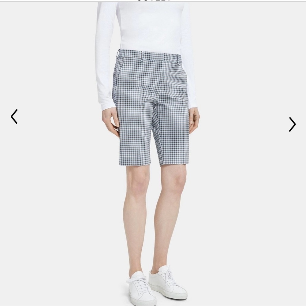 NEW‎ Theory Treeca Slim Short in Viscose Check Size 8 reg $275 - Picture 3 of 8